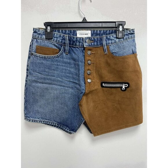 Frame Le Original Women Suede Mix Skirt Blue Size 27 - Picture 1 of 10